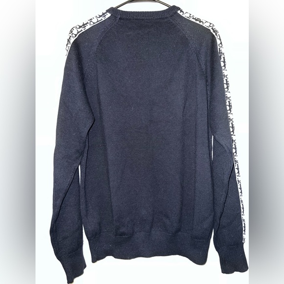 NAVY DIOR CREWNECK SWEATER WITH OBLIQUE INSERTS